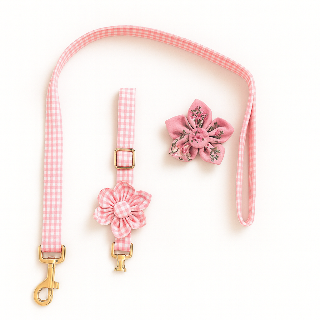 The Gingham Garden Leash and Collar Set
